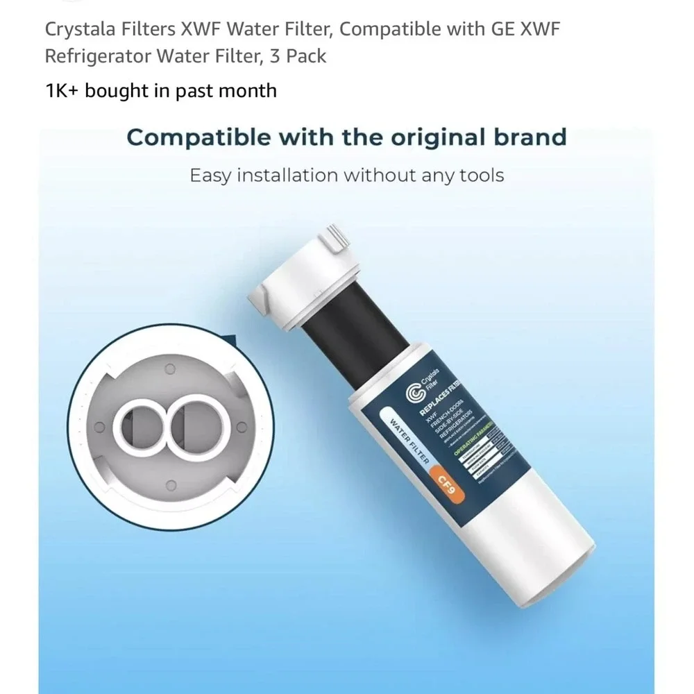 Crystala Filters XWF Water Filter, Compatible with GE XWF Refrigerator 3 Pack‎